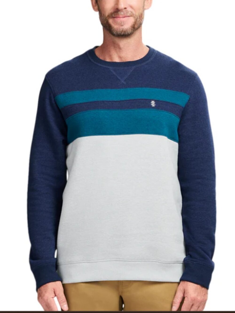 IZOD ADVANTAGE PERFORMANCE COLORBLOCK CREWNECK FLEECE - NAVY BLAZER